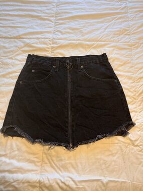 Carmar Black Denim Zip-Front Mini Skirt